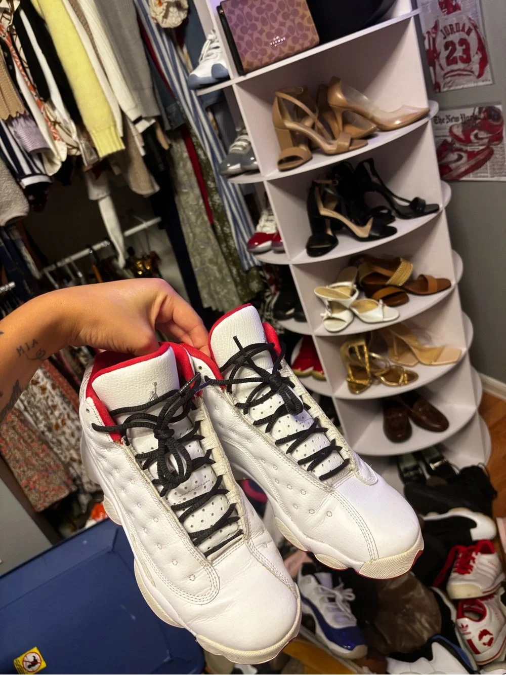 Jordan White and Red Retro Basketball Sneakers